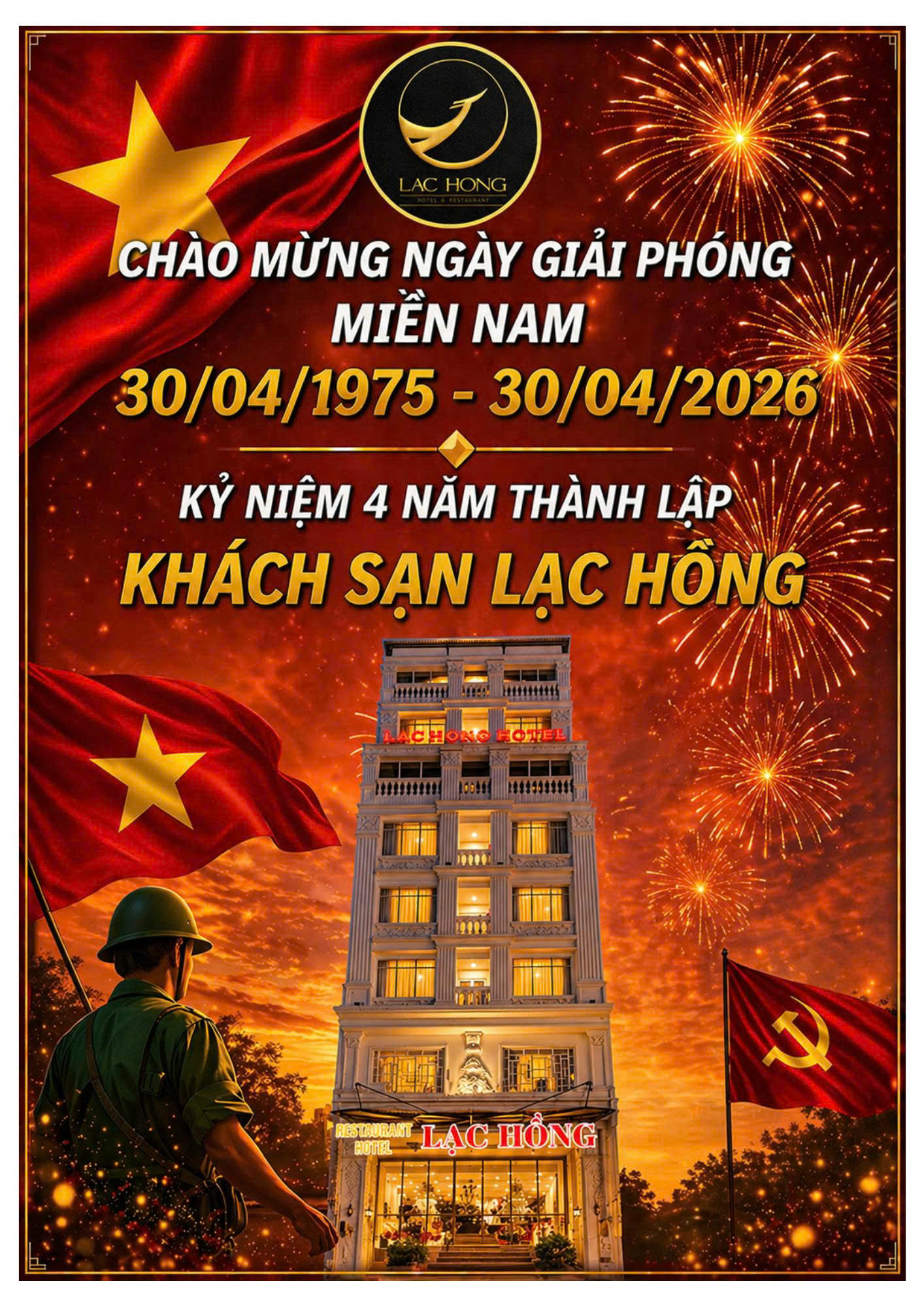 ✨Chào Mừng Đại Lễ 30/4 – Kỷ Niệm 4 Năm Thành Lập Khách Sạn Lạc Hồng