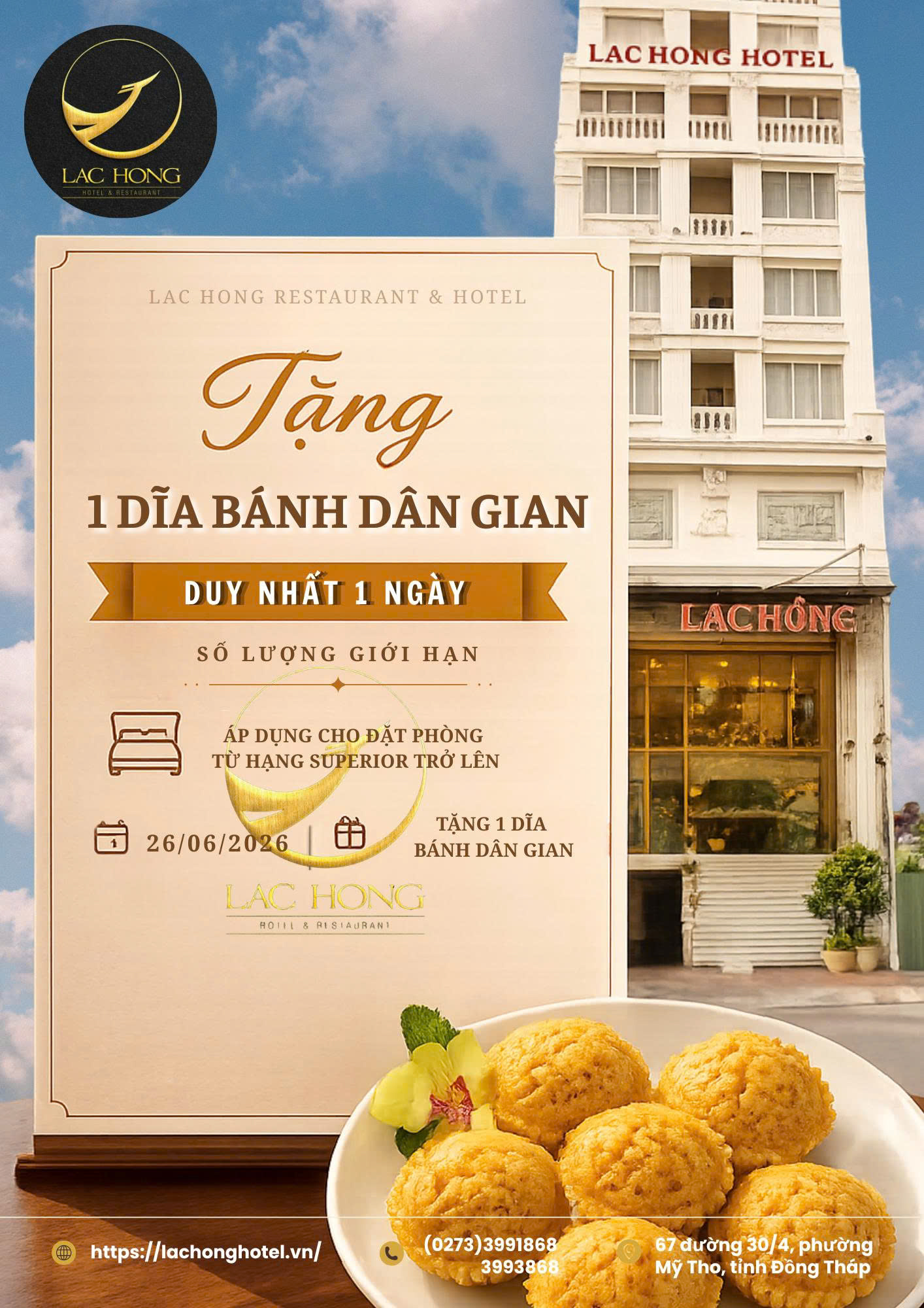 🎉 DUY NHẤT NGÀY 26/06/2026 – TẶNG NGAY 1 DĨA BÁNH DÂN GIAN TẠI KHÁCH SẠN LẠC HỒNG 🎉